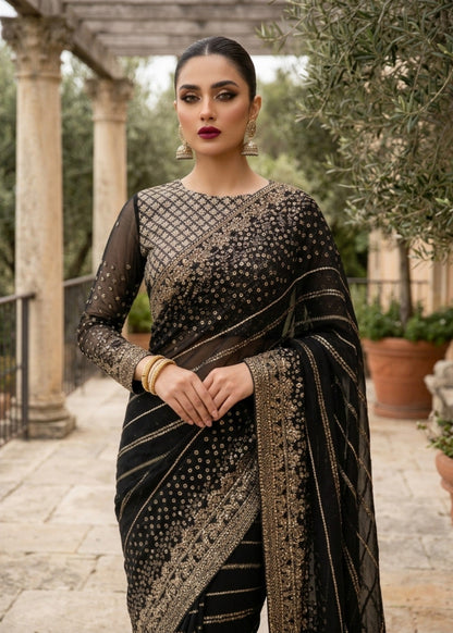 Black Chiffon Saree Party Wear Online in Dubai DXB UAE Abudhabi Meena Bazaar