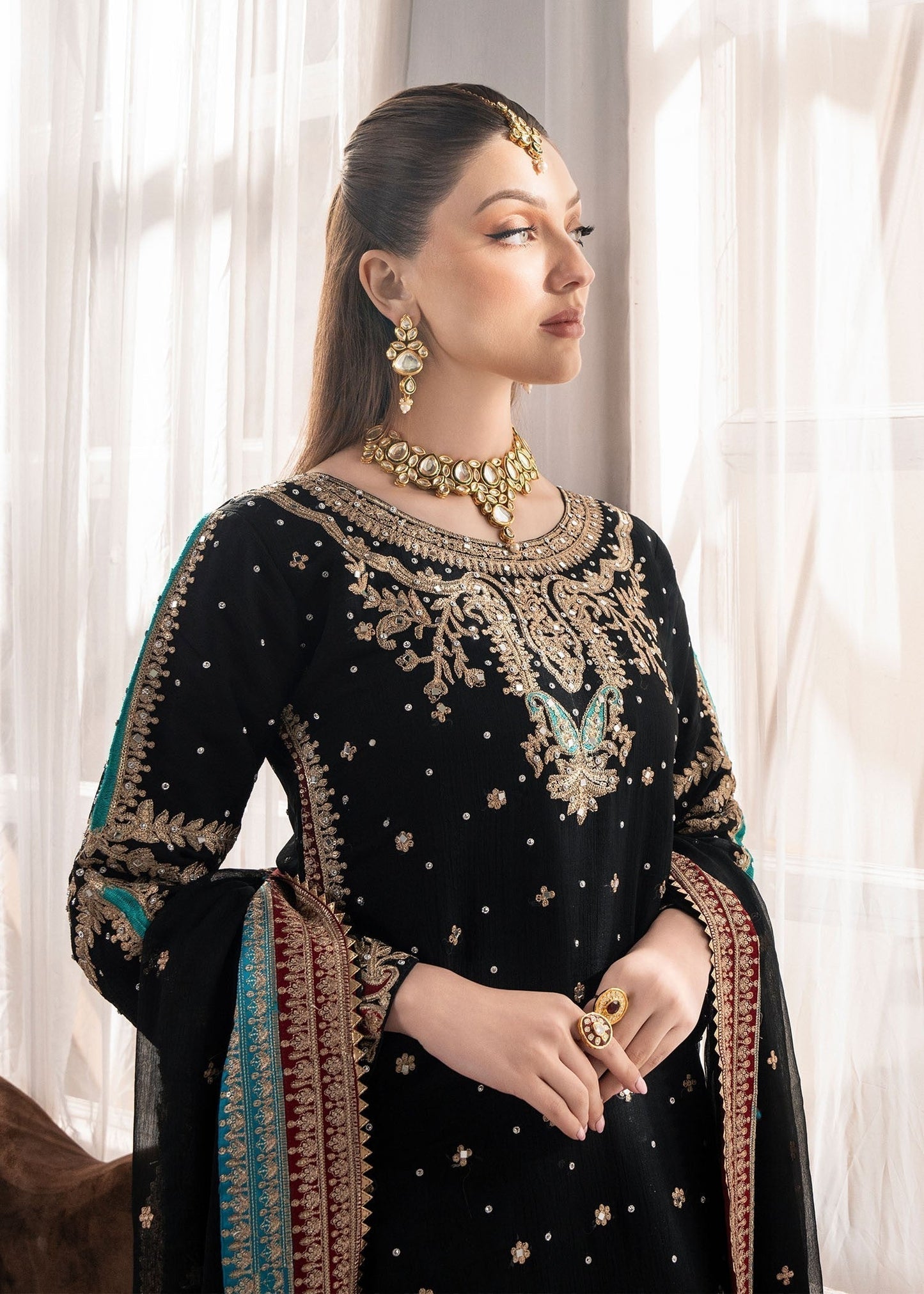 Black Chiffon Three Piece Outfit Online in Dubai UAE Abudhabi Ajman Sharjah