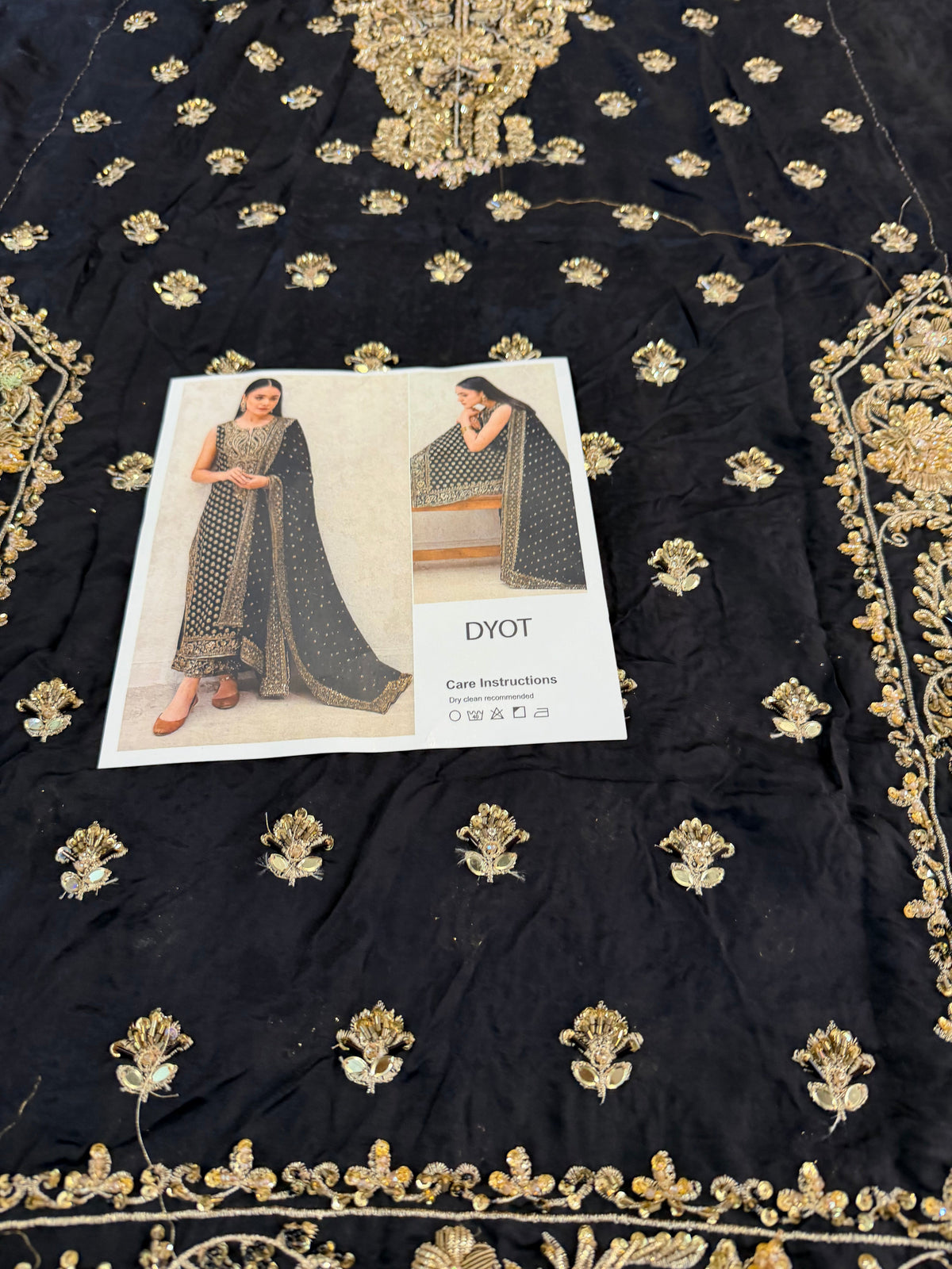 Black Chiffon Wedding Outfit with Gold Border Dupatta Online in Dubai DXB UAE Abudhabi Meena Bazaar