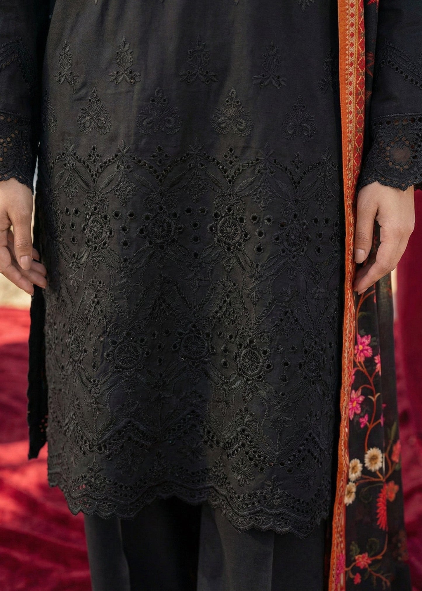Black Chikankari Cotton 3 Piece Outfit Online in Sri Lanka India Australia