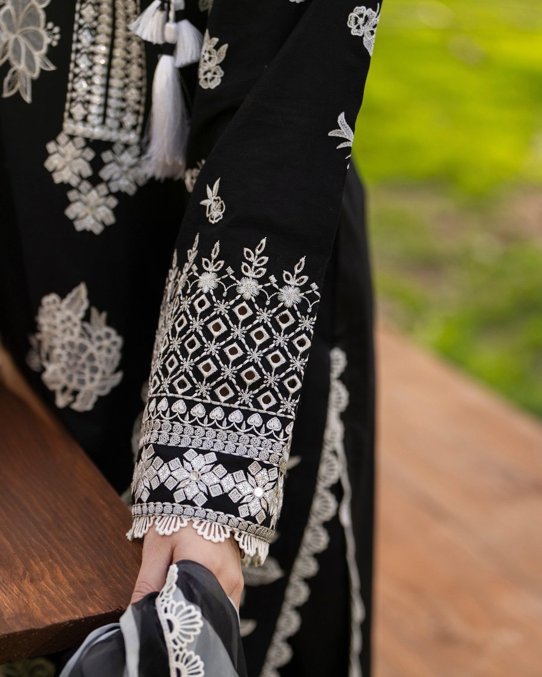 Black Cotton Chikankari 3 Piece Suit Online in Sri Lanka India Australia