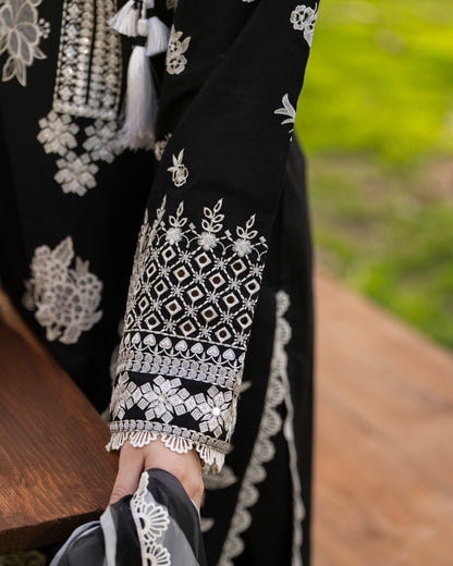 Black Cotton Chikankari 3 Piece Suit Online in Sri Lanka India Australia