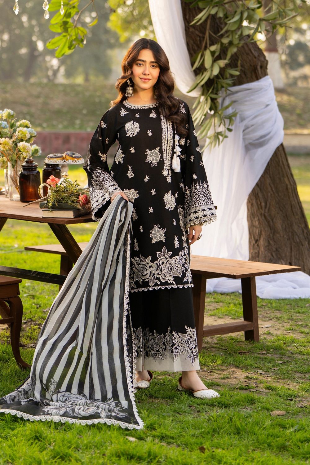 Black Cotton Chikankari Embroidered Salwar Suit Online in Dubai UAE Abudhabi Ajman Sharjah