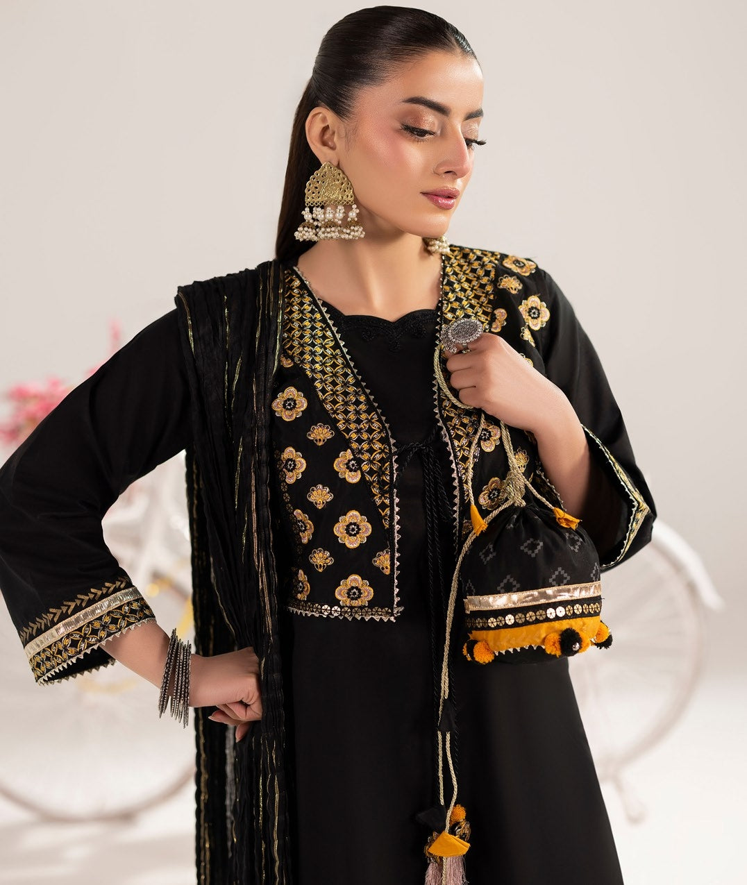 Black Cotton Embroidered Jacket Style Suit Online in Sri Lanka India Australia