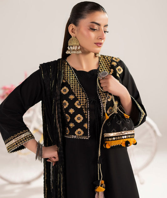 Black Cotton Embroidered Jacket Style Suit Online in Sri Lanka India Australia