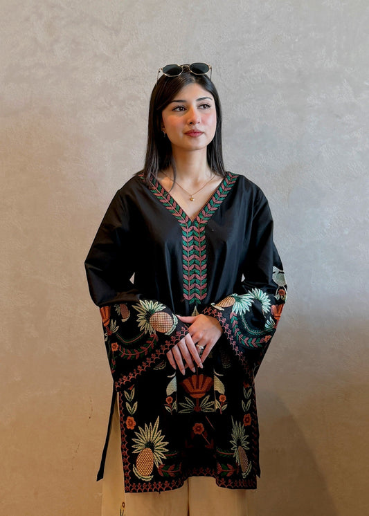 Black Cotton Embroidered Kurta Set Online in UK USA Canada