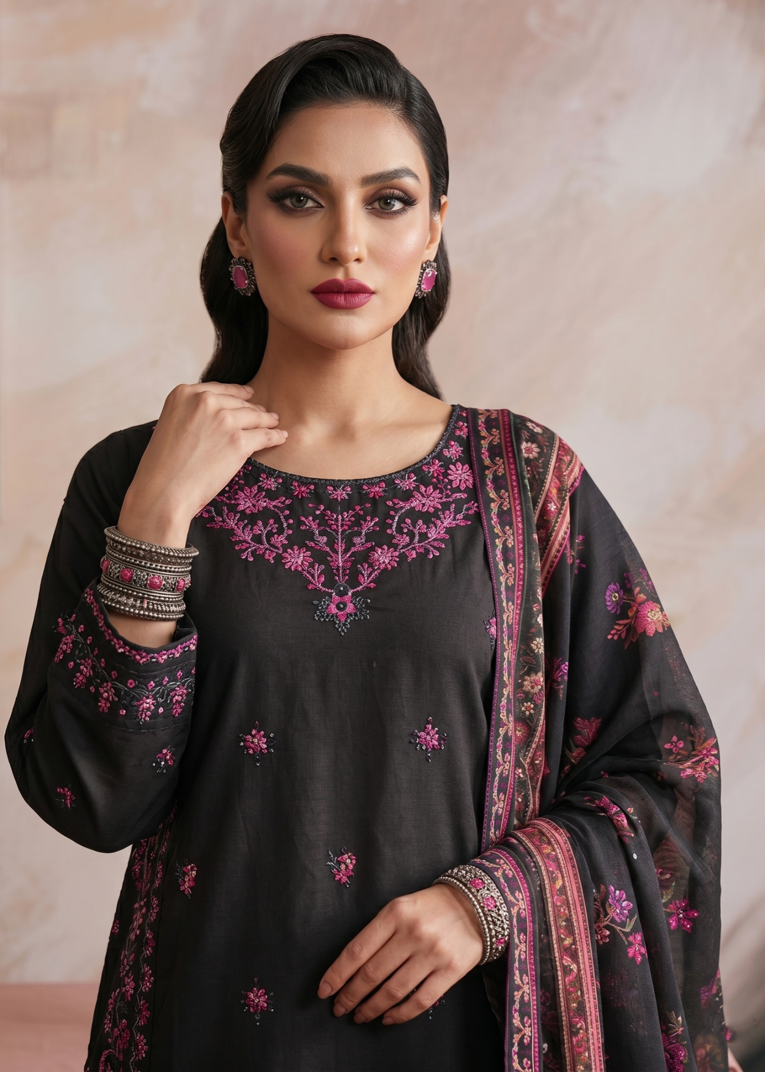 Black Cotton Embroidered Party Wear Suit Online in Sri Lanka India Australia