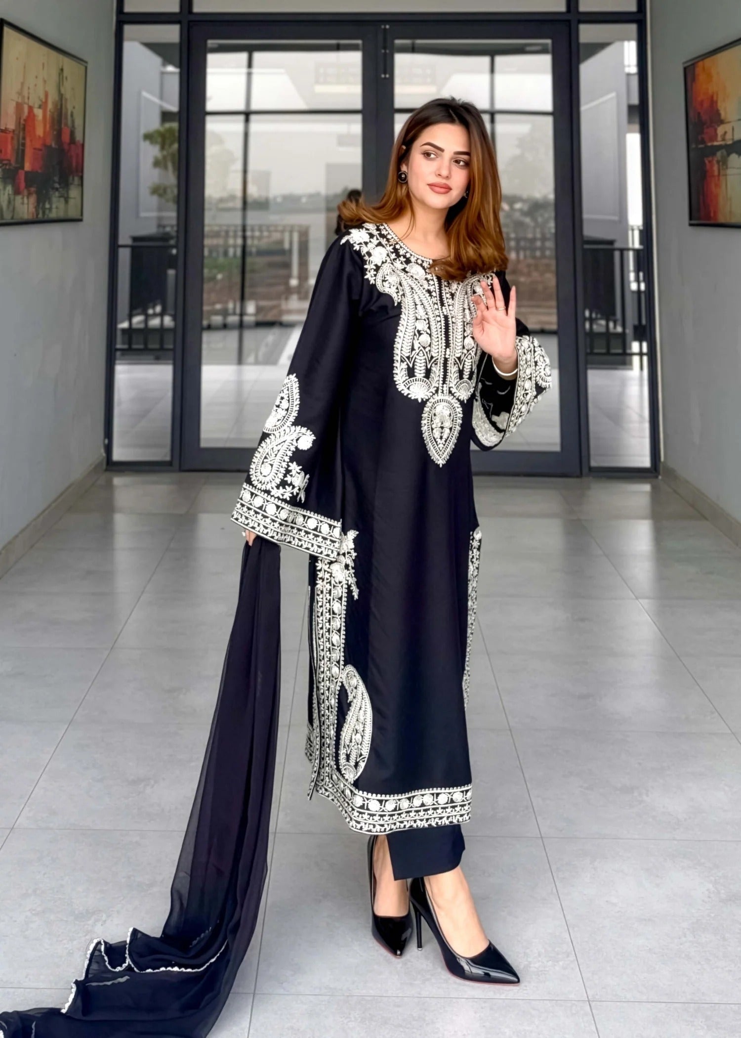 Black Cotton Embroidered Salwar Kameez Online in Sri Lanka India Australia