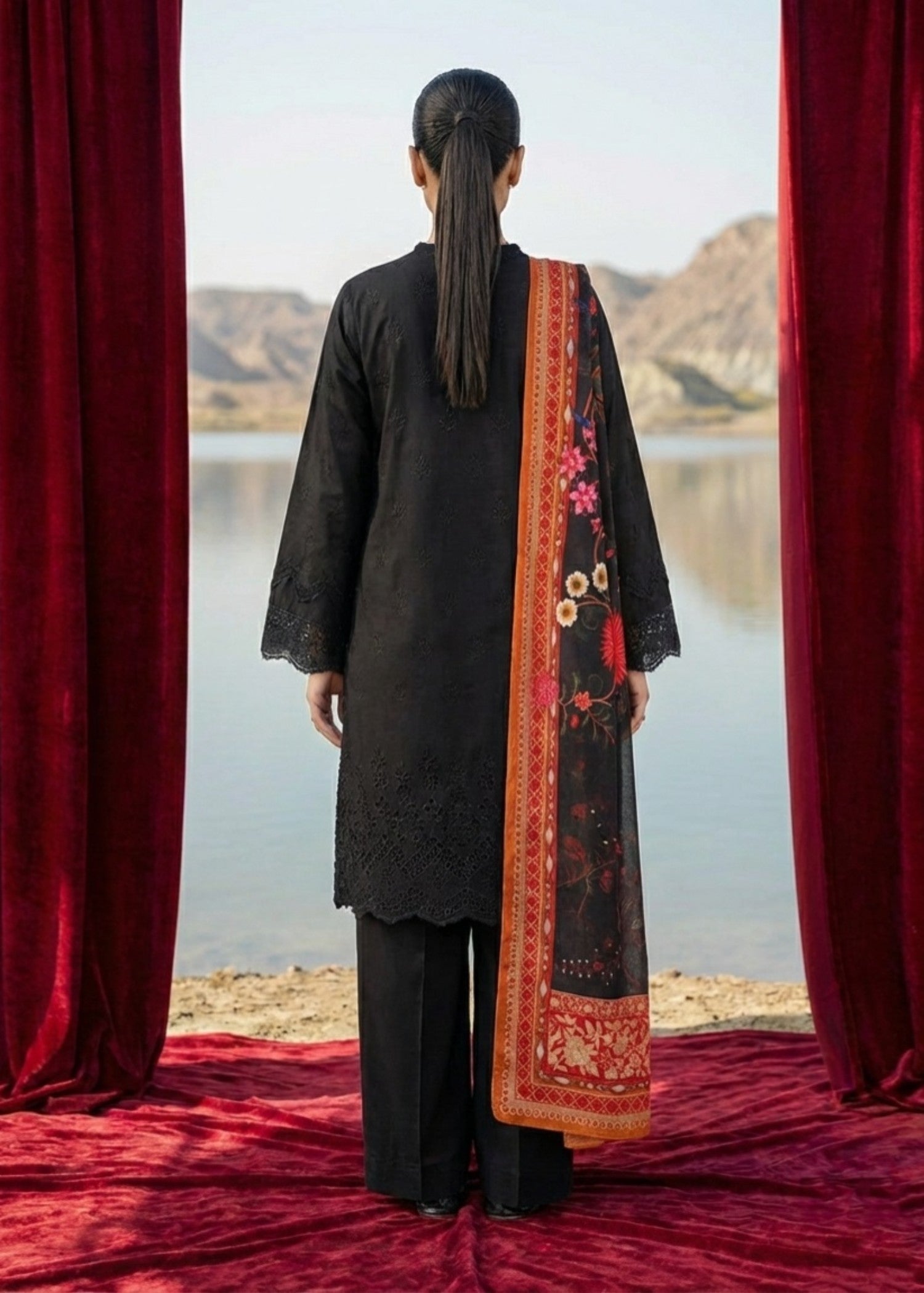Black Cotton Embroidered Salwar Suit Online in Dubai UAE Abudhabi Ajman Sharjah