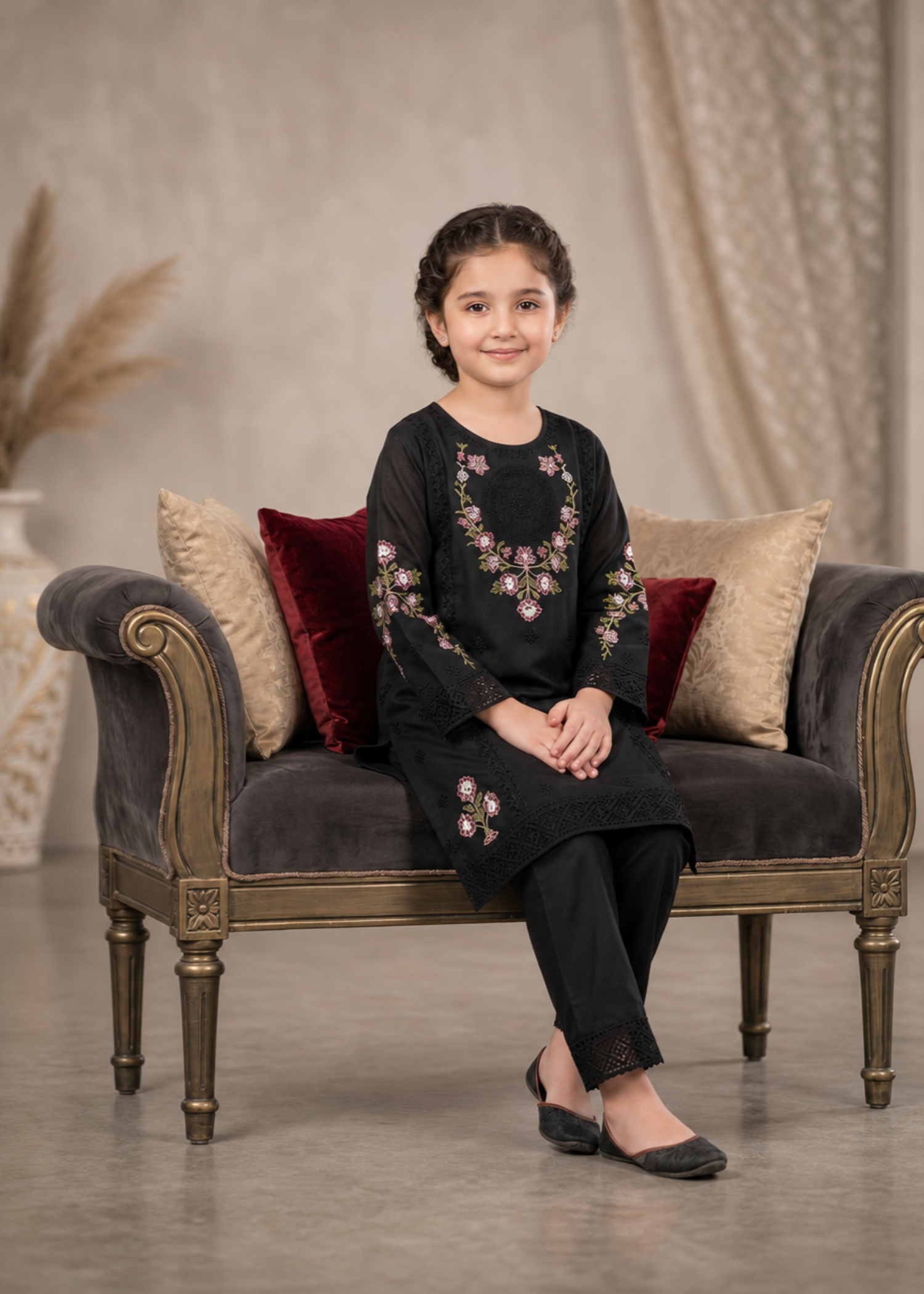 Black Cotton Embroidered Straight Kurta Salwar Kameez Online in KSA Riyadh Saudi Arabia Oman Bahrain Qatar