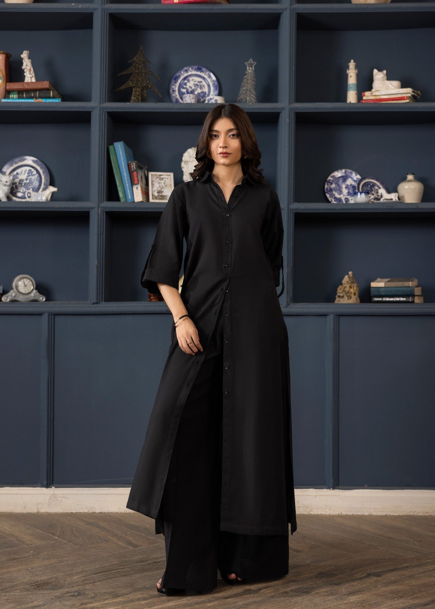 Black Cotton Kurta with Plazzo Online in Dubai DXB UAE Abudhabi Meena Bazaar