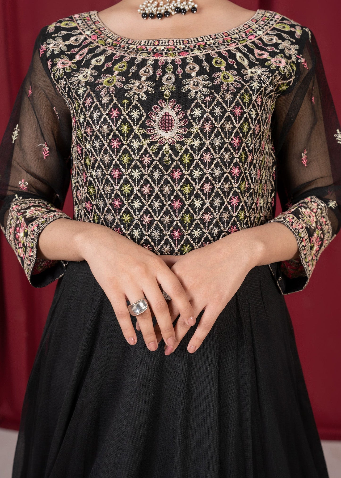 Black Cotton Net Partywear Suit Online in Sri Lanka India Australia