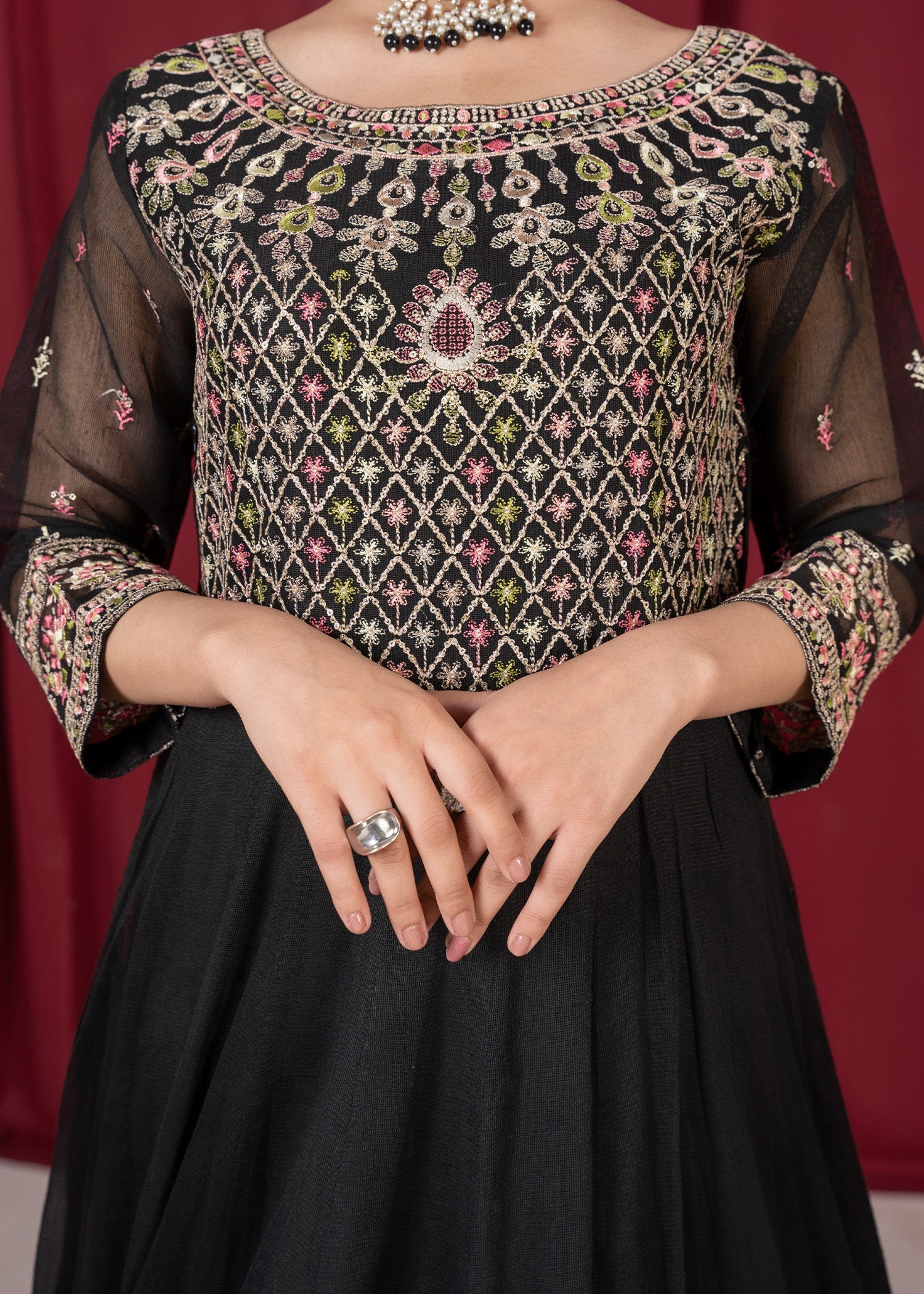 Black Cotton Net Partywear Suit Online in Sri Lanka India Australia