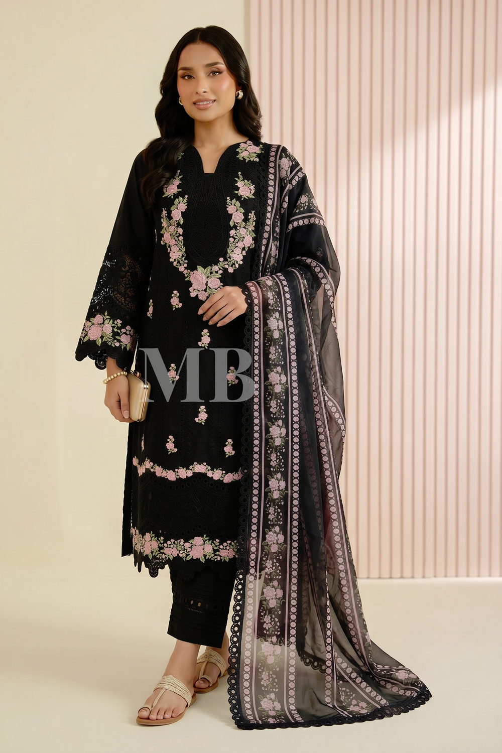 Black Cotton Pakistani Designer Suit Online in Dubai UAE Abudhabi Ajman Sharjah