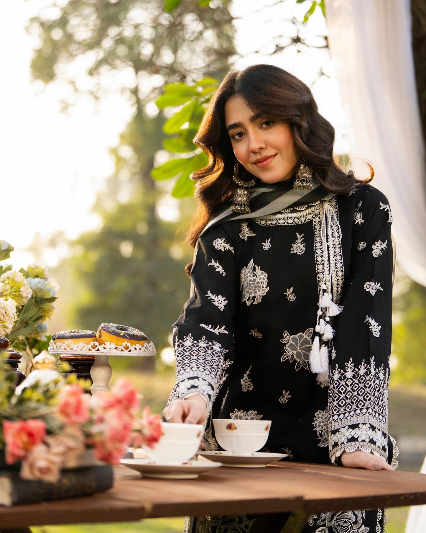 Black Cotton Printed Chiffon Dupatta Suit Online in Dubai DXB UAE Abudhabi Meena Bazaar