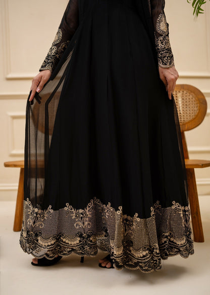 Black Crinkle Chiffon Embroidered Maxi Top and Trouser Online in Dubai DXB UAE Abudhabi Meena Bazaar