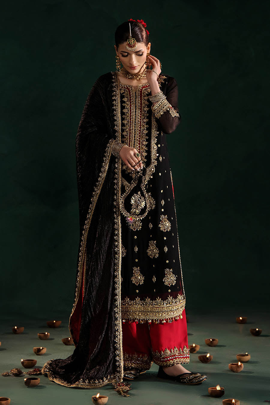 Black Crinkle Chiffon Hand Embroidered Partywear Suit Online in Dubai UAE Abudhabi Ajman Sharjah
