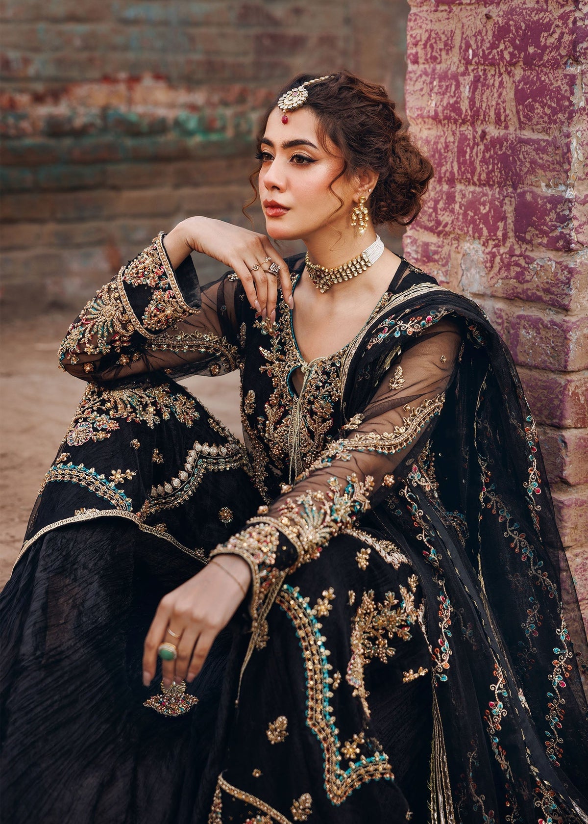 Black Crush Sharara with Net Dupatta Online in Dubai DXB UAE Abudhabi Meena Bazaar