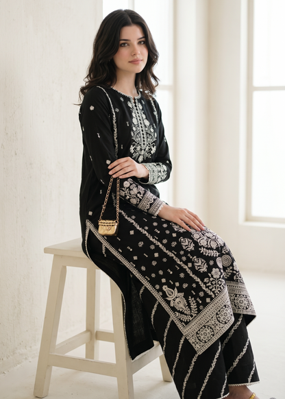 Black Daily Wear Pakistani Suit Online in Dubai UAE Abudhabi Ajman Sharjah