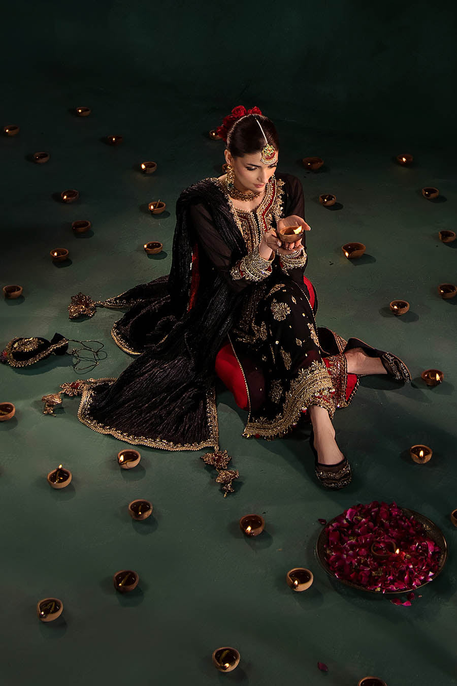 Black Designer Crinkle Chiffon Salwar Kameez With Dupatta Online in Sri Lanka India Australia