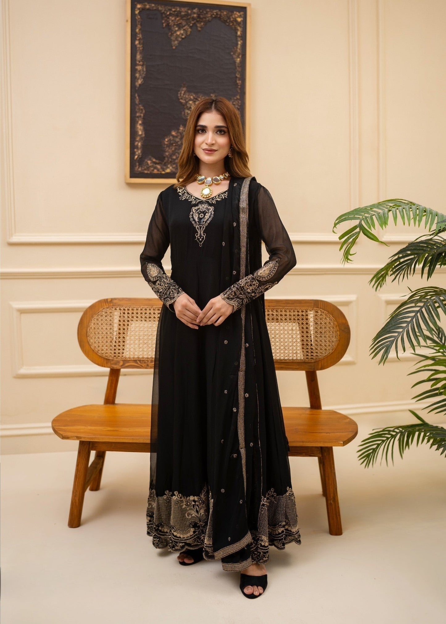 Black Designer Embroidered Maxi Suit Online in KSA Riyadh Saudi Arabia Oman Bahrain Qatar