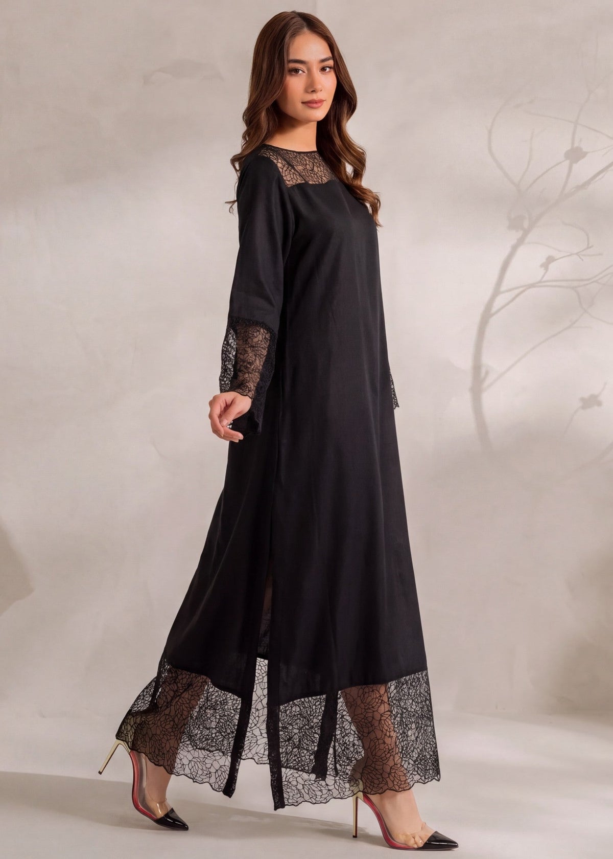 Black Dhanak Embroidered Kaftan Top Online in Sri Lanka India Australia