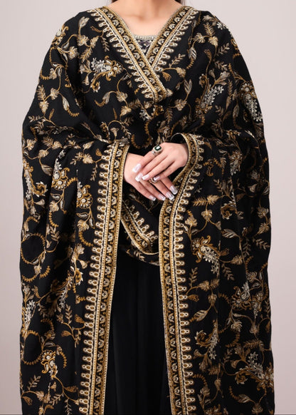 Black Dhanak Embroidered Winter Shawl Online in Sri Lanka India Australia