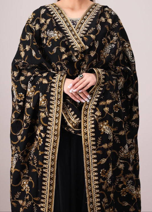 Black Dhanak Embroidered Winter Shawl Online in Sri Lanka India Australia