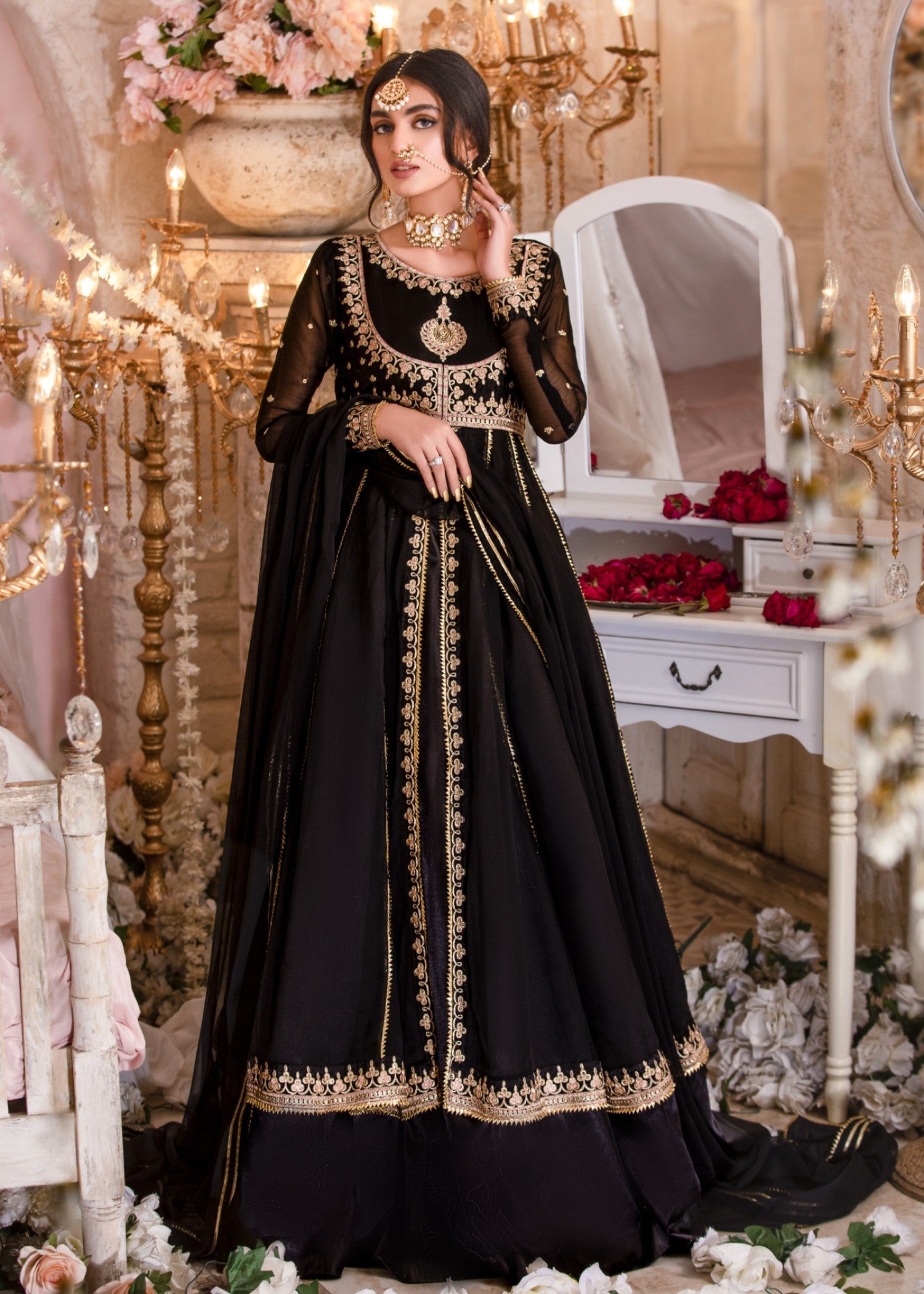 Black Dhanak Gota Chiffon Partywear Outfit Online in Dubai DXB UAE Abudhabi Meena Bazaar
