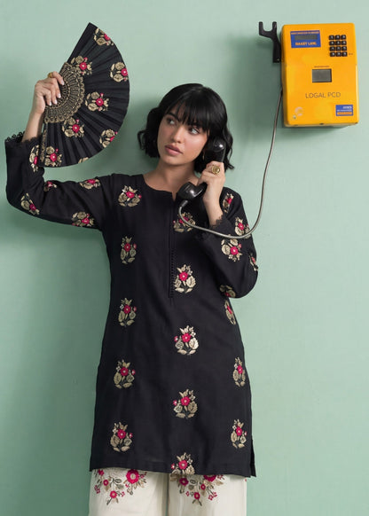 Black Dhanak Salwar Kameez with Farshi Style Online in Sri Lanka India Australia