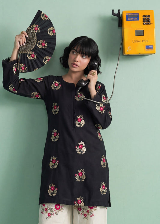 Black Dhanak Salwar Kameez with Farshi Style Online in Sri Lanka India Australia