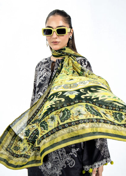 Black Digital Print Chiffon Dupatta Raw Silk Kaftan Online in Sri Lanka India Australia