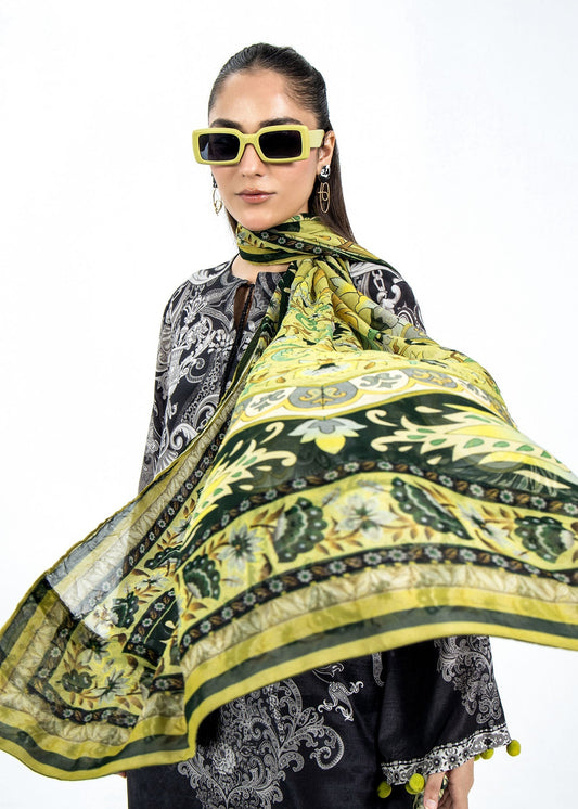 Black Digital Print Chiffon Dupatta Raw Silk Kaftan Online in Sri Lanka India Australia