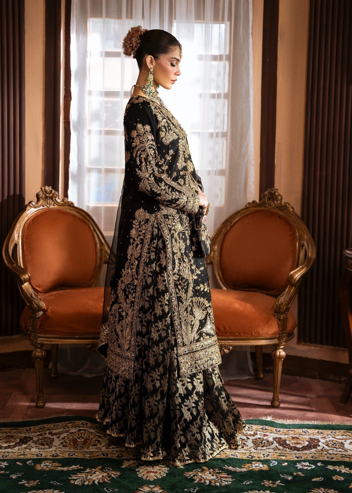 Black Embellished Chiffon Lehenga Online in Dubai UAE Abudhabi Ajman Sharjah