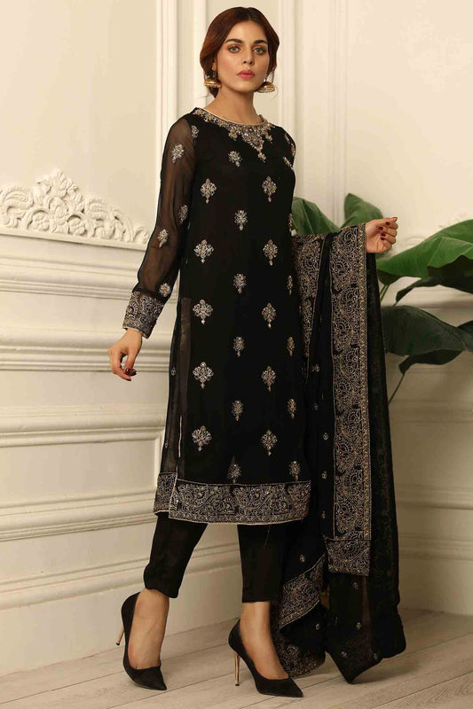 Black Embellished Chiffon Sharara Gharara Online in Dubai UAE Abudhabi Ajman Sharjah