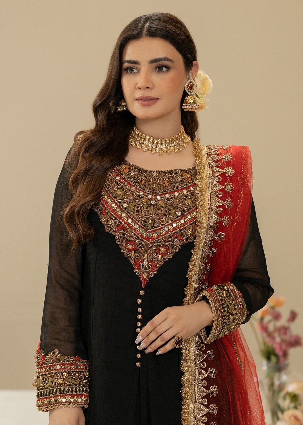 Black Embellished Crinkle Pakistani Suit Online in Sri Lanka India Australia