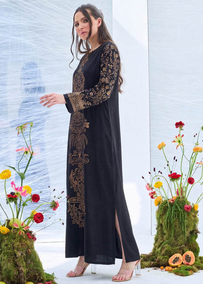 Black Embellished Dhanak Kaftan Online in Dubai DXB UAE Abudhabi Meena Bazaar