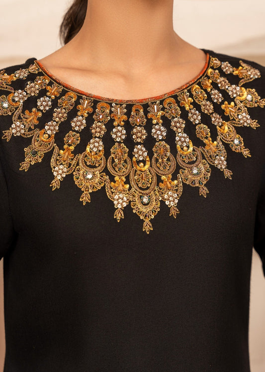 Black Embellished Kurta Set with Organza Dupatta Online in Dubai DXB UAE Abudhabi Meena Bazaar