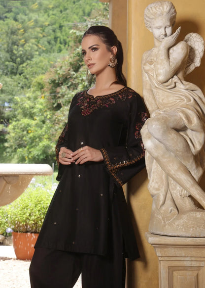 Black Embellished Lawn Cotton Kurta Online in Dubai DXB UAE Abudhabi Meena Bazaar