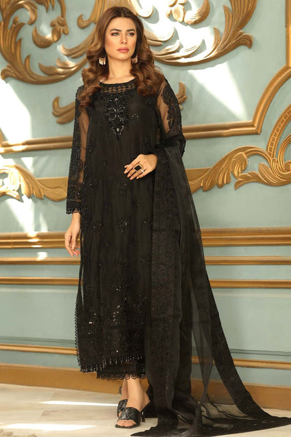 Black Embellished Organza Partywear Suit Online in Dubai UAE Abudhabi Ajman Sharjah