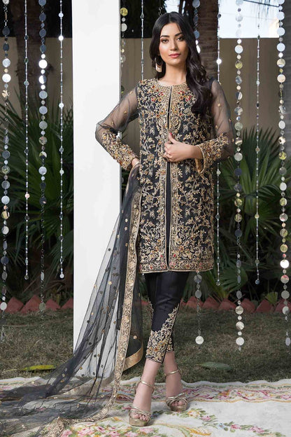 Black Embellished Organza Partywear Suit Online in Dubai UAE Abudhabi Ajman Sharjah