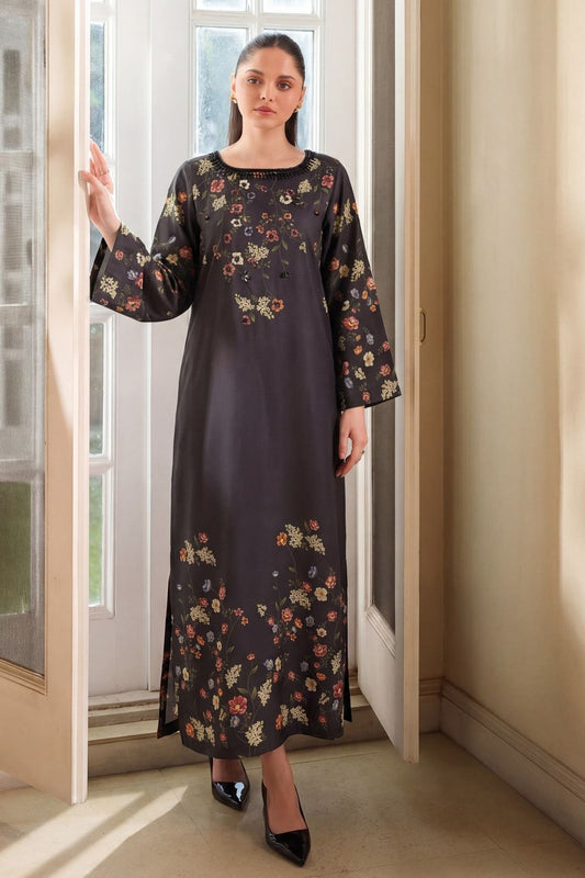Black Embellished Poly Silk Kaftan Online in Dubai UAE Abudhabi Ajman Sharjah