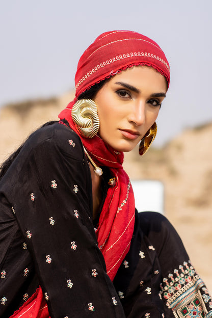 Black Embellished Raw Silk Straight Trouser Suit Online in Dubai UAE Abudhabi Ajman Sharjah