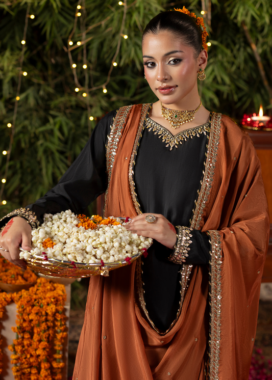 Black Embellished Silk Farshi Shalwar Suit Online in Sri Lanka India Australia