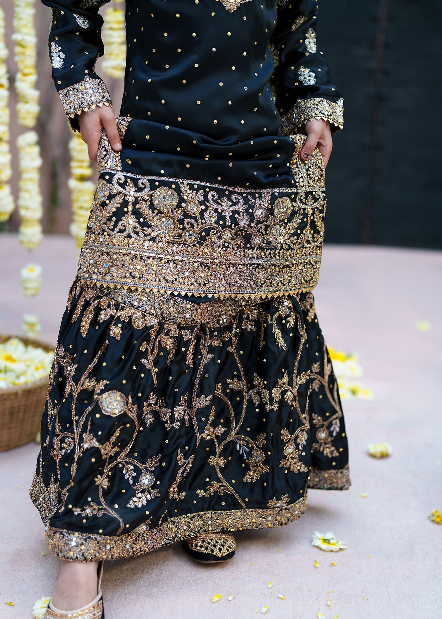 Black Embellished Silk Lehenga Choli Set Online in Dubai UAE Abudhabi Ajman Sharjah