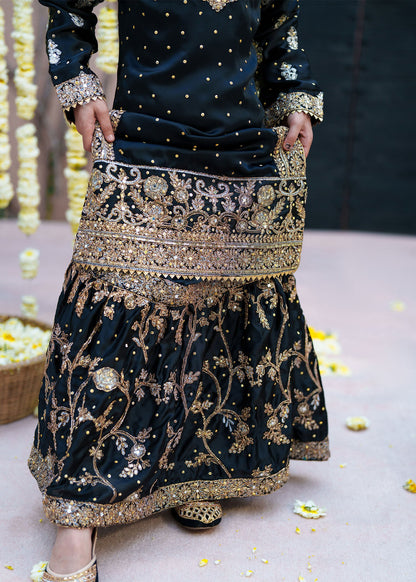 Black Embellished Silk Lehenga Choli Set Online in Dubai UAE Abudhabi Ajman Sharjah