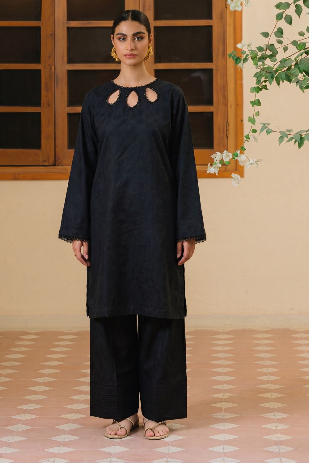 Black Embellished Textured Lawn Shalwar Kameez Online in Dubai UAE Abudhabi Ajman Sharjah