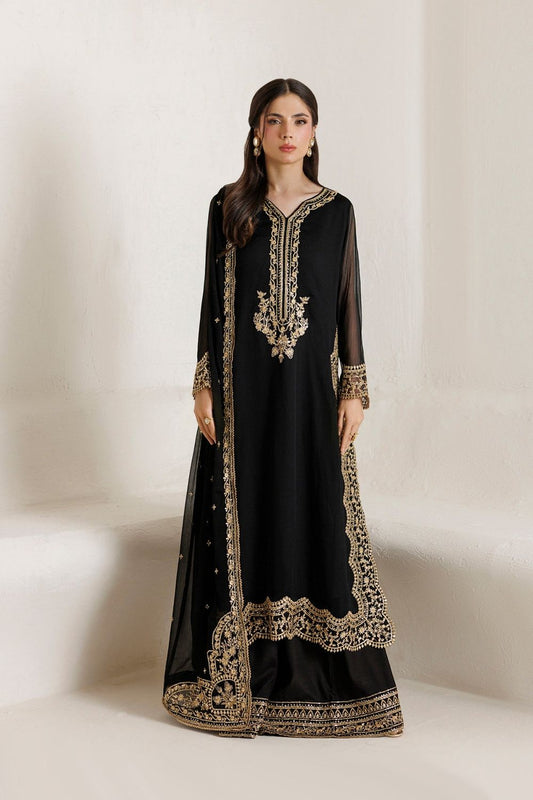 Black Embroidered Bemberg Crinkle Chiffon Pakistani Suit Online in Dubai UAE Abudhabi Ajman Sharjah