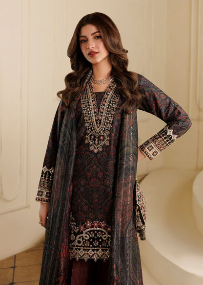 Black Embroidered Blended Khaddar Ladies Suit Online in Sri Lanka India Australia