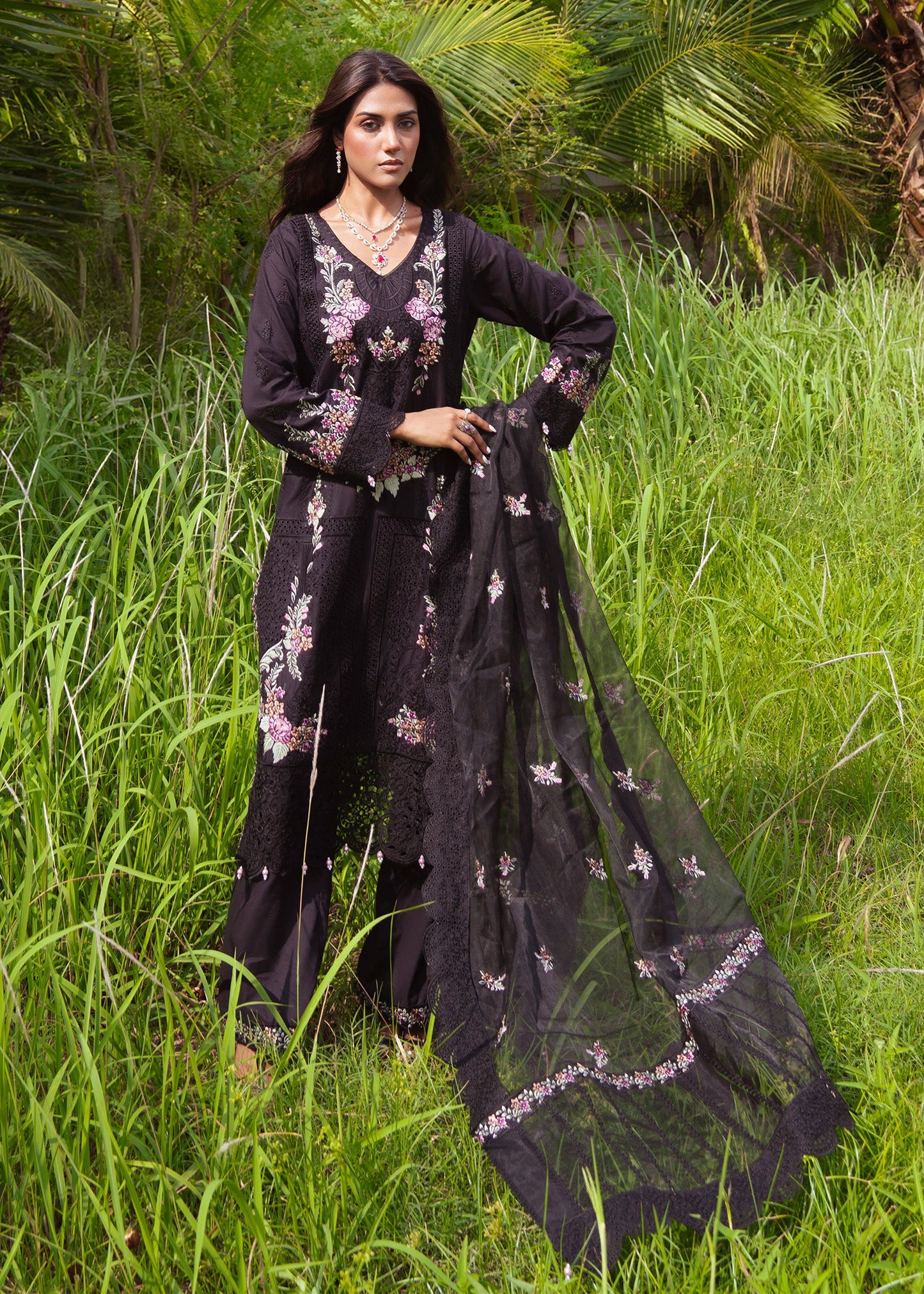 Black Embroidered Cambric Straight Kurta Suit Online in Dubai DXB UAE Abudhabi Meena Bazaar